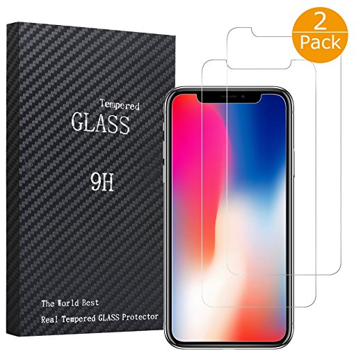 Fedirect 2-packs iPhone X Screen Protector, Tempered Glass Screen Protector High Definition Clear Screen Protector