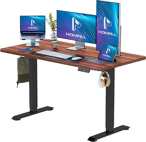 Homall Electric Standing Desk 120x60cm Height Adjustable Desk with USB Charging Sit Stand Desk with Time Reminder Stand up Desk 3 Memory Setting Electric Desk Wire Management Tray,Walnut