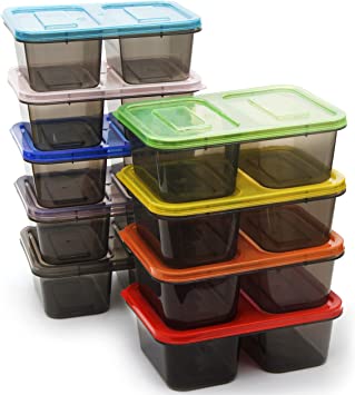 Youngever 9 Sets Large Bento Lunch Box, Meal Prep Containers, Reusable Plastic Food Storage Container Boxes (2-Compartment 20 Ounce)
