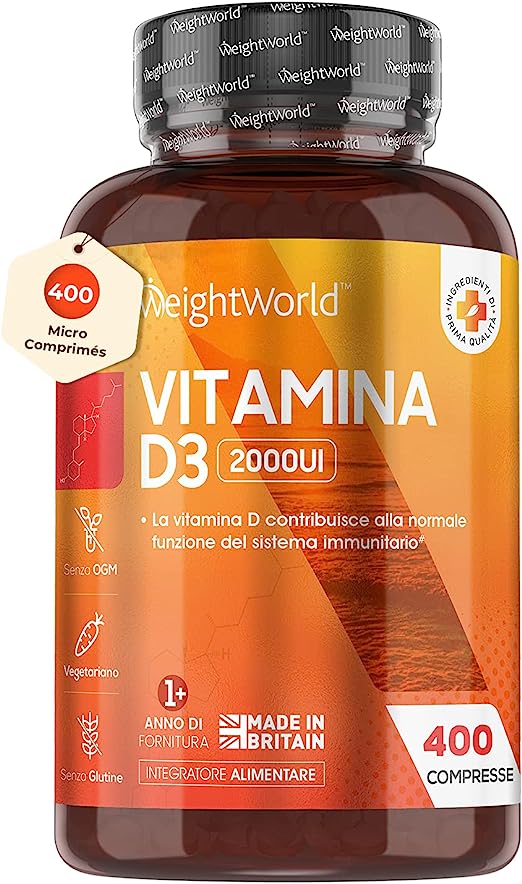 Vitamin D3 2000 IU - 400 Tablets (Over A Year Supply) Natural Vitamin D Tablets, High Strength Support for Immune System, Health Booster, Calcium Booster for Bones & Joint Care, Vegetarian Tablets