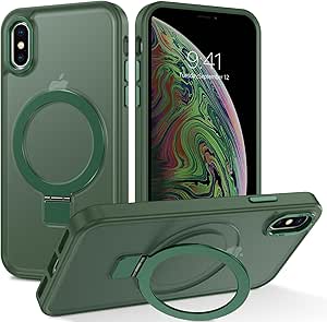 DUEDUE for iPhone Xs Case Magnetic, iPhone X Case with Ring [Compatible with Magsafe], Full Body Protective Cover Slim Shockproof Kickstand Phone Case for Apple iPhone X/XS 5.8", Green