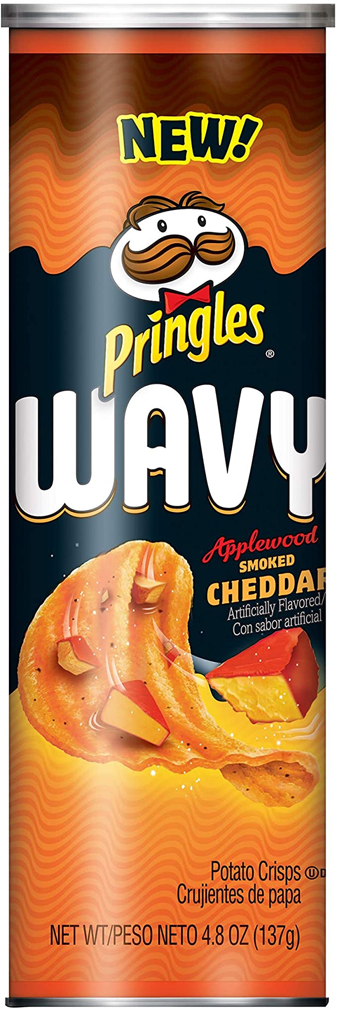 Pringles Wavy, Potato Crisps Chips, Applewood Smoked Cheddar, 4.8 Ounce