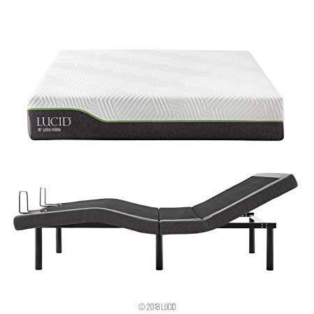 LUCID L300 Adjustable Bed Base with 10 Inch Latex Hybrid Mattress - Split King