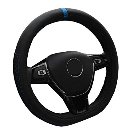 D-cut Car Steering Wheel Cover - ZATOOTO D-shape Microfiber Leather Anti-skid Breathable Fashion 14.5-15 inch 109D Blue
