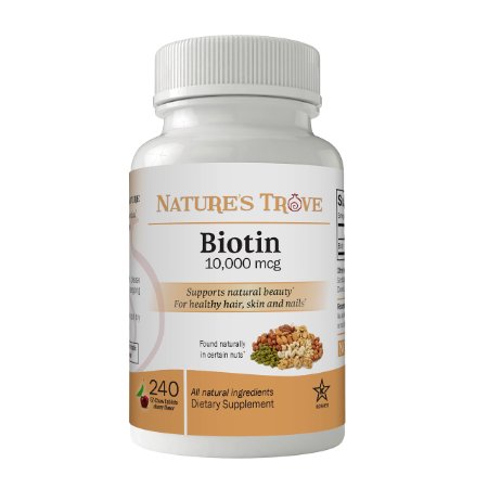 Biotin 10,000 mcg Maximum Strength by Nature's Trove - 240 EZ Chew Tablets Cherry Flavor