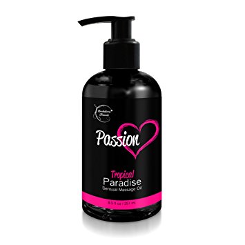 Passion Sensual Massage Oil for Intimate Moments & Enhanced Stimulation. All Natural, Tropical Paradise Scent with Almond & Jojoba Oil. Ideal for Full Body & Muscle Massage – For Women & Men - 8.5oz