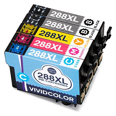 Vividcolor Remanufactured 288XL 288 Ink Cartridges 2 Black 1 Cyan 1 Magenta 1 Yellow, Compatible with XP-330 XP-340 XP-430 XP-434 XP-440 XP-446 Printer