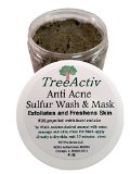 TreeActiv Anti Acne and Rosacea Treatment Sulfur Mask Plus Rhassoul Bentonite Clay Mask with Witch Hazel and Aloe Vera - Refreshing Lemon Scent 1 Jar 4 Oz