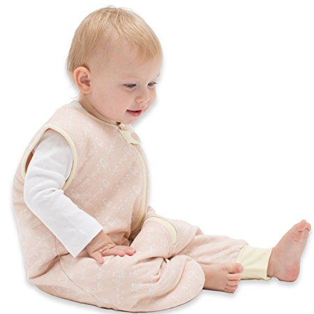 TEALBEE BABY DREAMSUIT: Softest Bamboo Sleep Sack with Feet for Walking Toddlers - Safe Warm Wearable Blanket for Babies (12M-2T, Peach/Yellow)