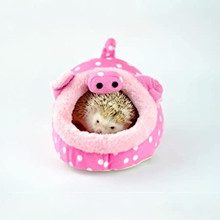 Winterworm Soft Plush Pet Cave Pet Bed with Removable Pad for Hamster Hedgehog Guinea Pig Baby Cat (Pig, L)