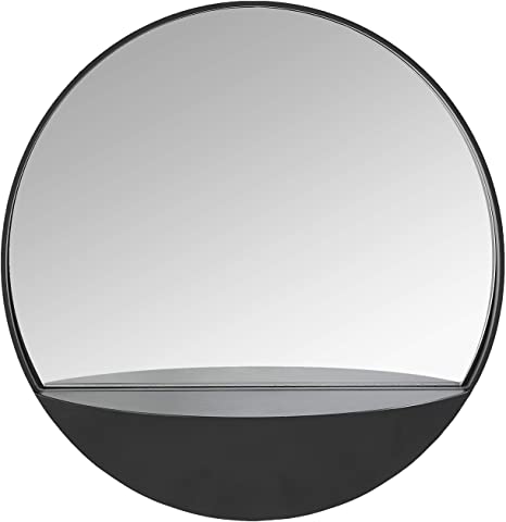 Amazon Brand - Rivet Modern Round Hanging Mirror with Shelf, 18" Diameter, Black