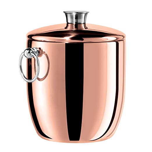 Oggi Copper Plated Mirror Finish Stainless Steel Ice Bucket with Tongs, 3 quart