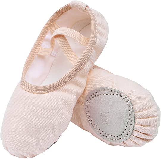 STELLE Girls Canvas Ballet Slippers Flats, No Drawstring Dance Shoes for Toddler/Kid