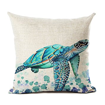 Years Calm Mediterranean Style Colorful Turtle Square Decorative Fashion Throw Pillow Case Cushion Cover-18 "X18 " (A7)