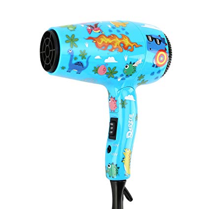 Deogra Mini Hair Dryer for Kids - Dual Voltage Blow Dryer Dinosaur Design with Concentrator Nozzle&Diffuser Attachment, Foldable Hair Blower Portable for Travel with Egg Shaped Storage Bag