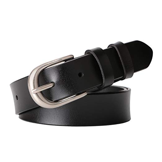 Women New Arrival Leather Belt 1.1 inches Wide Ladies Belts - Classical Silver Buckle Belt - Jeans and Dress