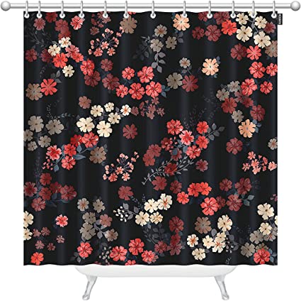 oFloral Floral Shower Curtain 60x72 InchSimple Cute Pattern in Small Flower Polyester Stall Curtains with Hooks for Bathroom Showers