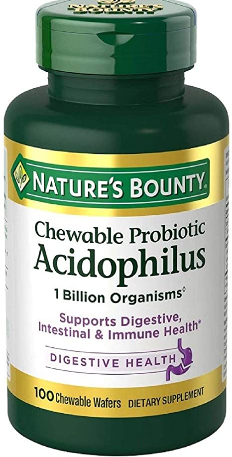 Nature's Bounty Probiotic Acidophilus With Bifidus Chewable Wafers 100 ea ( Pack of 4)