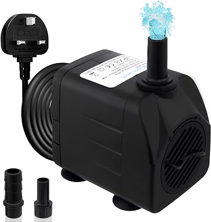 Awroutdoor Submersible Water Pump, Ultra Quiet Water Feature Pump(10W,600L/H), with 4 Strong Suction Cups, Adjustable Water Volume(8 mm/13 mm), Water Pump for Aquarium, Fish Tank, Pond, Hydroponics