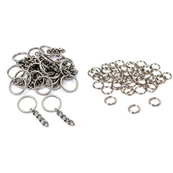 Nickel Plated Key Chain Rings W/ Chain & Split Rings Jewelry Connectors 50 Pcs