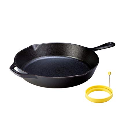 LODGE Pre-Seasoned Cast Iron Skillet (12 inch)   Dishwasher Safe Silicone Egg Ring (4 inch) for Breakfast Sandwiches or Pancakes