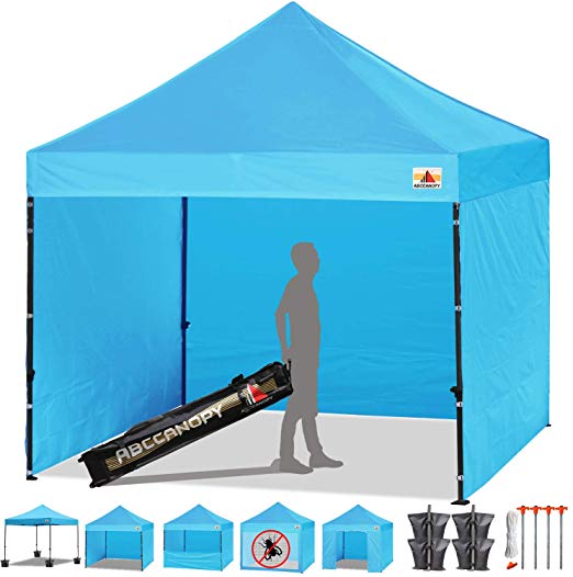 ABCCANOPY Canopy Tent Popup Canopy 10x10 Pop Up Canopies Commercial Tents Market stall with 6 Removable Sidewalls and Roller Bag Bonus 4 Weight Bags and 10ft Screen Netting and Half Wall, Sky Blue