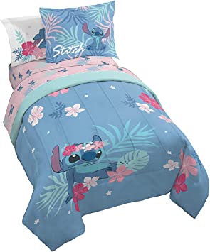 Jay Franco Disney Lilo & Stitch Paradise Dream 5 Piece Twin Bed Set - Includes Reversible Comforter & Sheet Set Bedding - Super Soft Fade Resistant Microfiber (Official Disney Product)