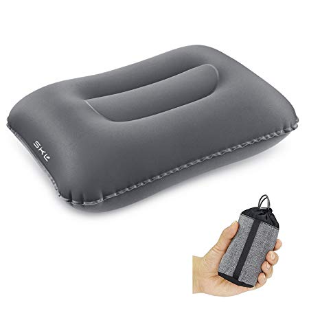 SKL Inflatable Camping Pillow Ultralight Portable Ergonomic Pillow Air Cusion For Sleeping Bag Outdoor Travel Backpacking Compressible Blue Grey