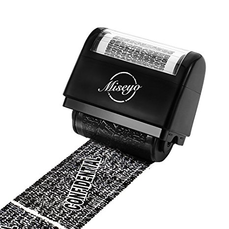 Miseyo Wide Confidential Roller Stamp Identity Theft Protection - Black