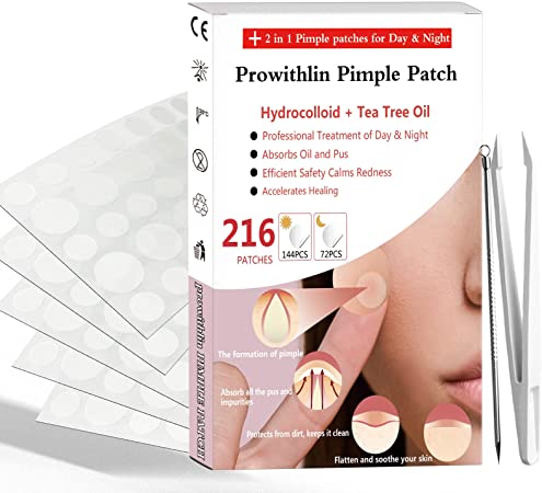 216pcs Day & Night Pimple Patches - Hydrocolloid Absorbing Pimple Patches, Effective Pimple Sticker Reduce Blemishes, Invisible & Breathable Pimple Spot Patches Waterproof Pimple Patch