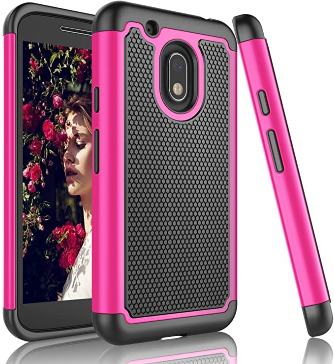 Njjex Moto G4 Play Case, for Moto G Play Case, [Nveins] Shock Absorbing Hybrid Dual Layer Rubber Plastic Impact Armor Defender Bumper Rugged Hard Case Cover for Motorola G4 Play XT1607 [Rose/Black]