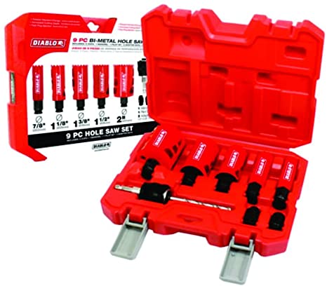 Freud DHS09SGP Diablo 9 Piece High Performance Hole Saw Set For Drilling Wood, Plastic, Aluminum, Metal Stainless Steel, 7/8"-2" Cutters