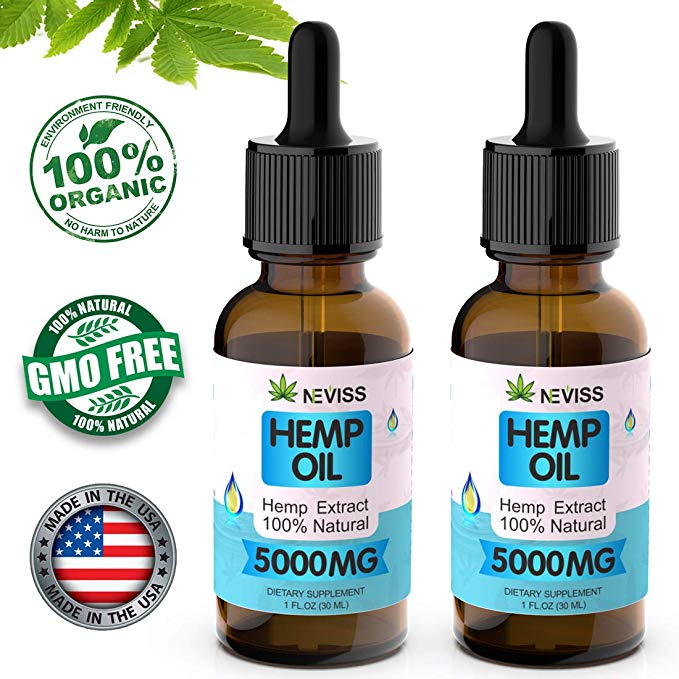 (2 Pack) Organic Hemp Oil Tincture 5000mg for Pain Relief, Stress and Anxiety Relief, Improve Sleep - 100% Natural Hemp Extract, Vegan Hemp Oil Extract- Made in USA
