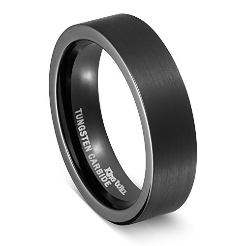 King Will Mens 6mm Tungsten Ring Black Pipe Cut Flat Top Brushed Finish Wedding Band Comfort Fit