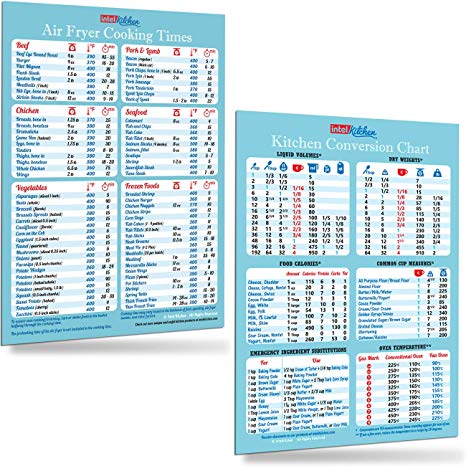 Best-Designed Useful Kitchen Gift Set: Blue Air Fryer Cooking Times (76 Food Types)   Kitchen Conversion Chart Magnets 8"x11" Bigger Magnet Bigger Text More Food Types Baking Cooking Measuring Cook Time Chart Hot Air Frying Recipes Cookbook Reference Cheat Sheet Accessories