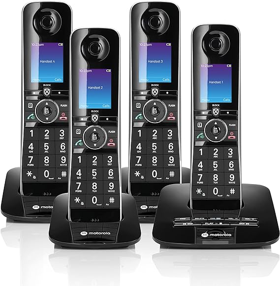 Motorola Voice D8714 Cordless Phone System w/4 Digital Handsets   Bluetooth to Cell, Answering Machine, Call Block - Black