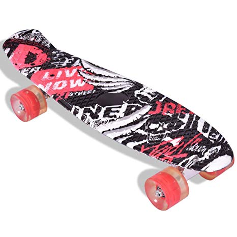 CHOOSEandBUY Durable Patterned Skateboard with Red Wheels Waveboard Play Fun Teenager