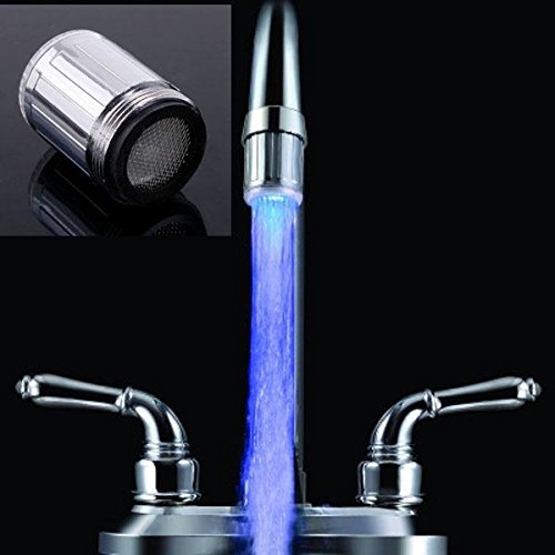 Soledi LED Water Stream Tap Glow Shower Head Faucet Light Temperature Sensor Kitchen Bathroom color Blue No Need Battery