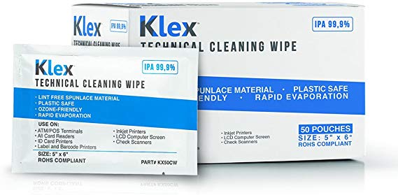 Klex Presaturated 99.9% IPA Cleaning Wipe - 50 Pouches