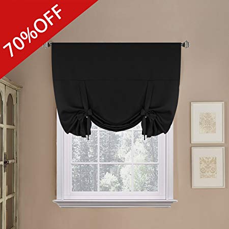 H.VERSAILTEX Thermal Insulated Blackout Curtain in Solid Black Tie Up Shade for Kitchen (Rod Pocket Panel) - 42" Wide by 63" Long