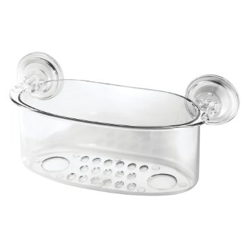 InterDesign Power Lock Suction Bathroom Shower Caddy Basket for Shampoo, Conditioner, Soap - Clear