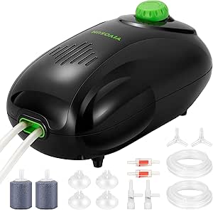 VIVOSUN Aquarium Air Pump Kit, with 160 GPH Dual-Outlet Air Pump and Complete Accessories, Ultra-Quiet, Adjustable Aquarium Aerator for 20-300 Gallons Fish Tanks