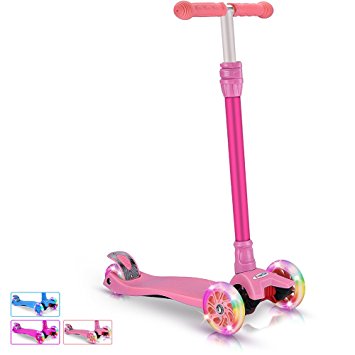BELEEV Kick Scooter for Kids 3 Wheel Scooter, 4 Adjustable Height, Lean to Steer with PU LED Light Up Wheels for Children from 3 to 13 Years Old