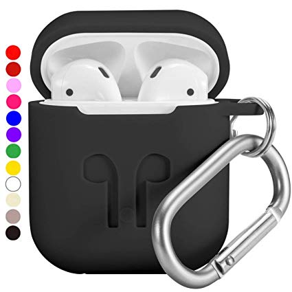 EYEKOP AirPods Case, Protective Silicone Skin Cover Compatible for AirPods Charging Case, with Anti-Lost Keychain (Black)