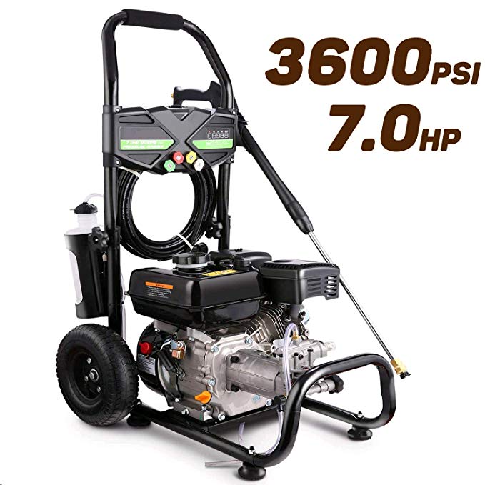 Pujua 3600PSI 2.8GPM Gas Pressure Washer Power Washer 212CC Gas Pressure Washer Powered, High-Pressure Hose 5 Nozzles, 2-Year Warranty