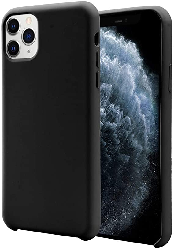 Orzero Liquid Silicone Gel Rubber Case Compatible for iPhone 11 Pro Max 2019, Full Body Shock Absorbing Ultra Slim Protective (Baby Skin Touch) -Black