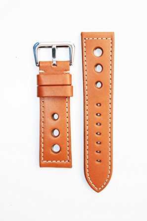 PANERAI Racing Style 22MM Tan Heavy Leather Watchband with S/S Buckle 22mm