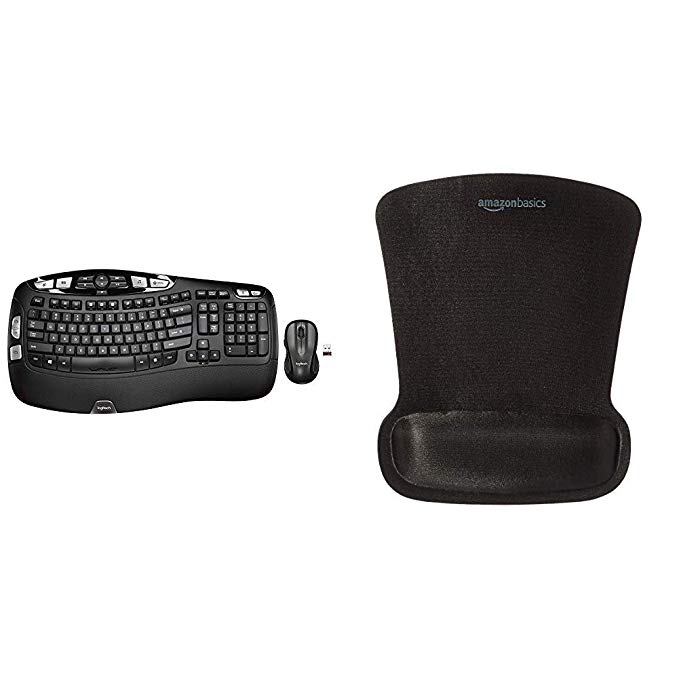 Logitech MK550 Wireless Wave Keyboard and Mouse Combo â€” Includes Keyboard and Mouse, Long Battery Life, Ergonomic Wave Design & AmazonBasics Gel Computer Mouse Pad with Wrist Support Rest
