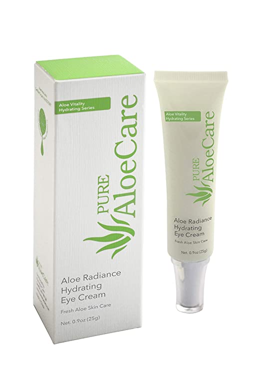 PURE AloeCare Organic Aloe Vera Vitality Radiance Hydrating Eye Cream, Light Weight and Silky Smooth, Helps Diminish the Appearance of Fine Lines and Wrinkles.9 oz (25g)