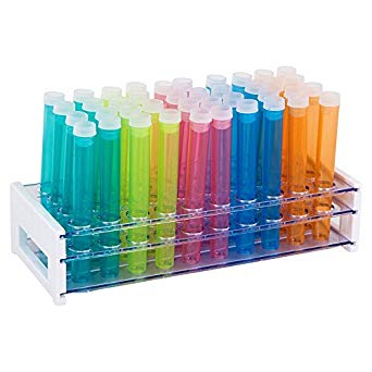50 Tube - 16x125mm Assorted Color Plastic Test Tube Set with Caps and Rack